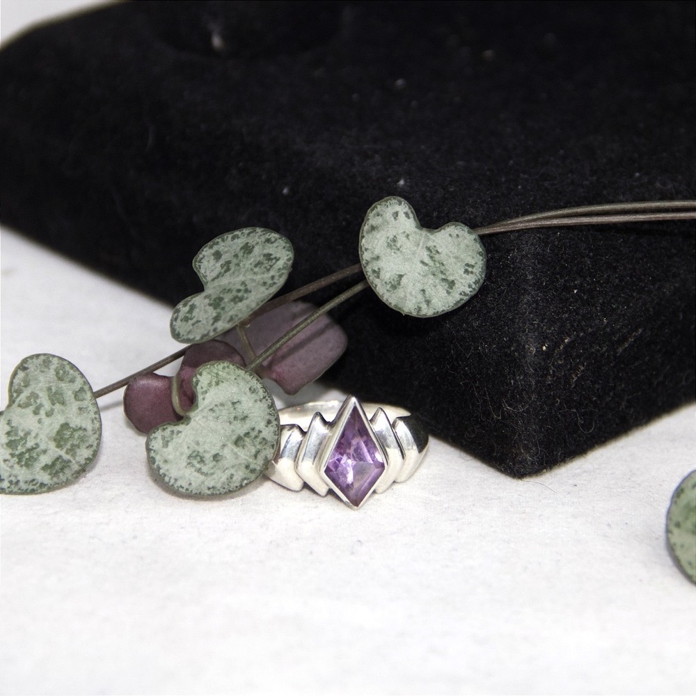 Vintage Sterling Silver Amethyst Geometric Kite Cut Statement Ring Size 8